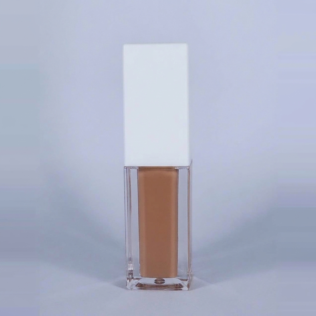 Sugar Cookie brown lip gloss in a clear square bottle with a white cap